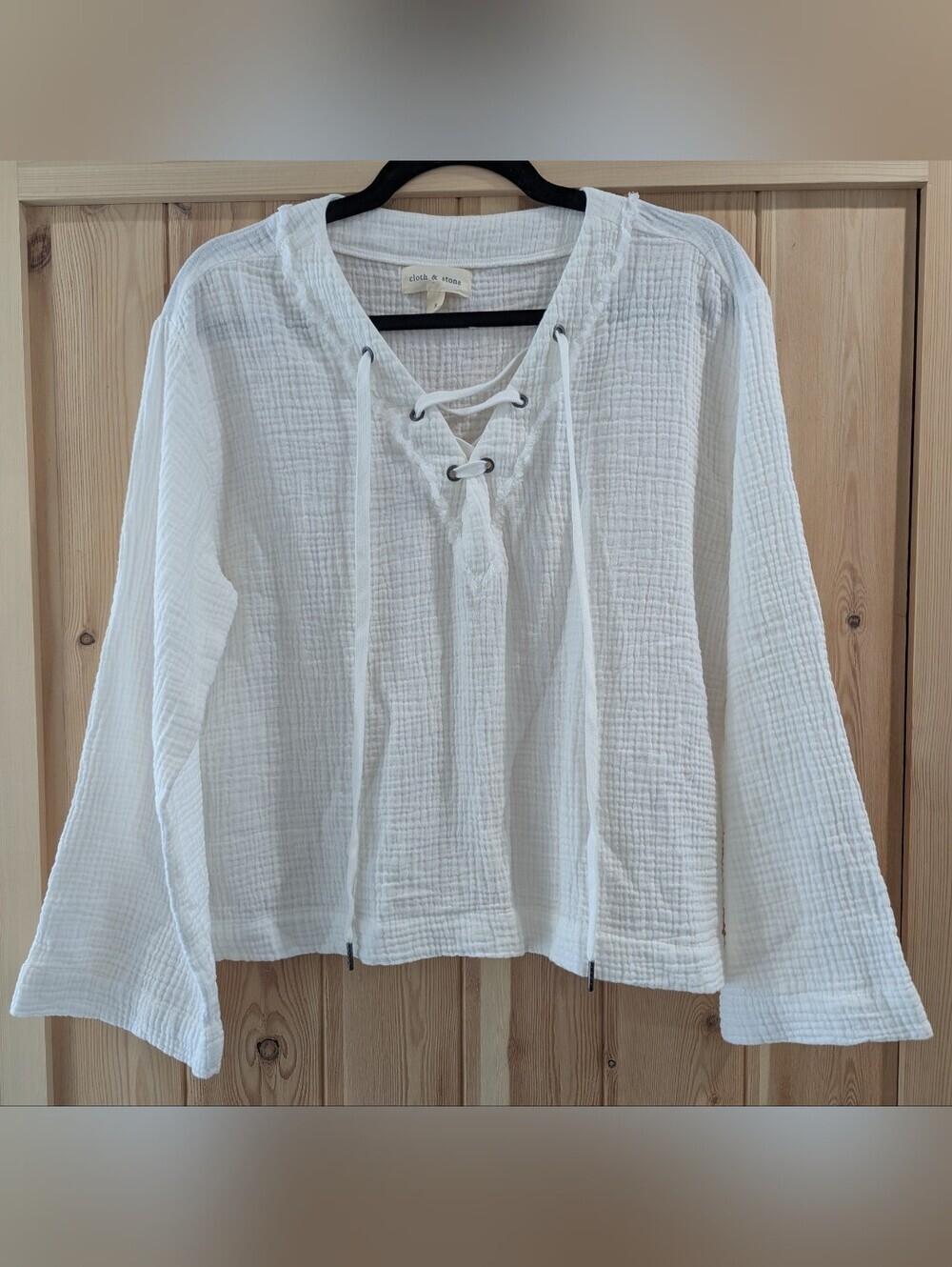 2/$40 Cloth & Stone White 100% Cotton Gauze Lace-Up Top - Picture 2 of 9